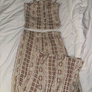La Hearts Tan and Brown Maxi A-Line Skirt